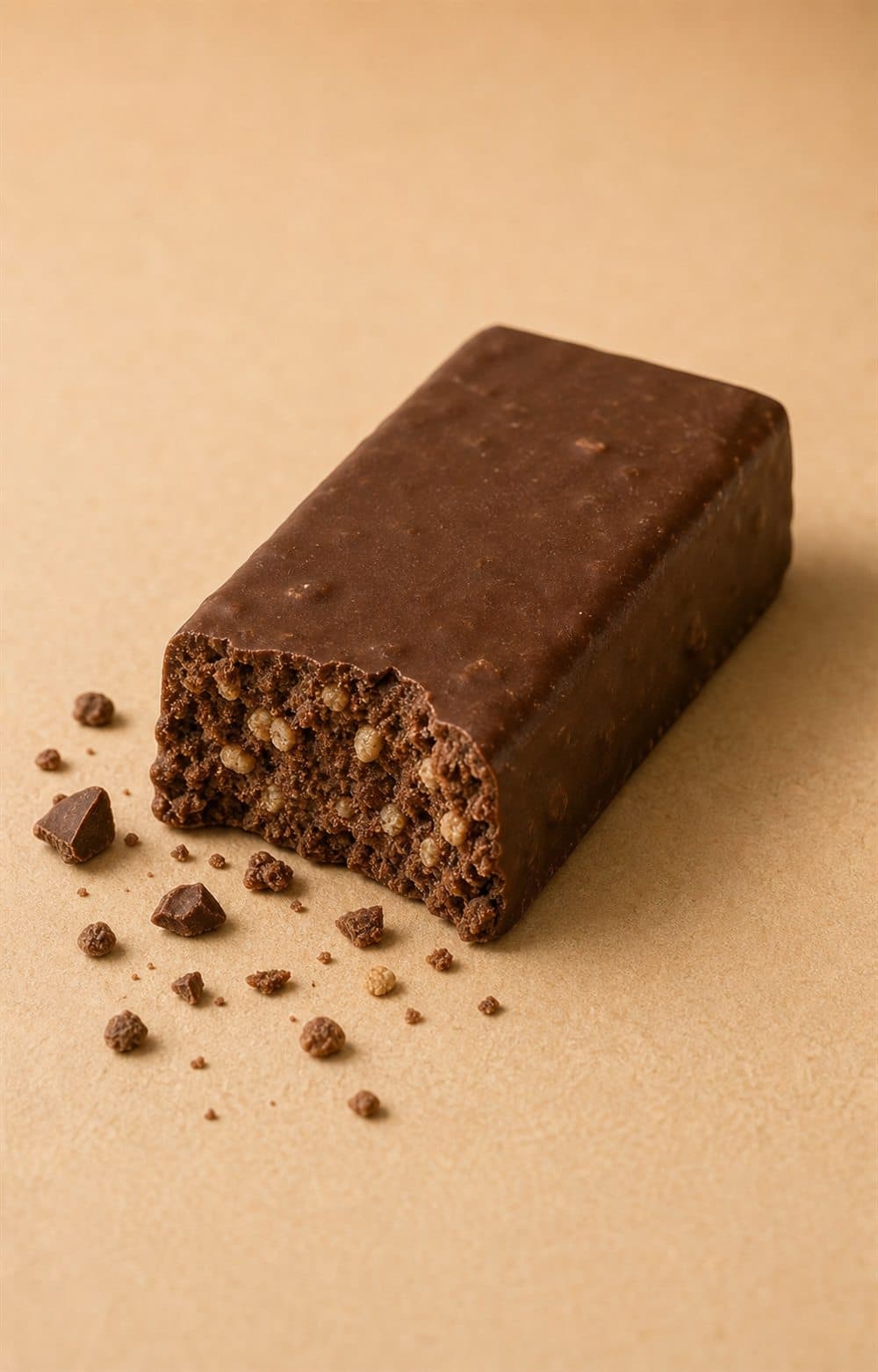 Unwrapped Choco Crunch protein bar showing its crisp chocolate texture