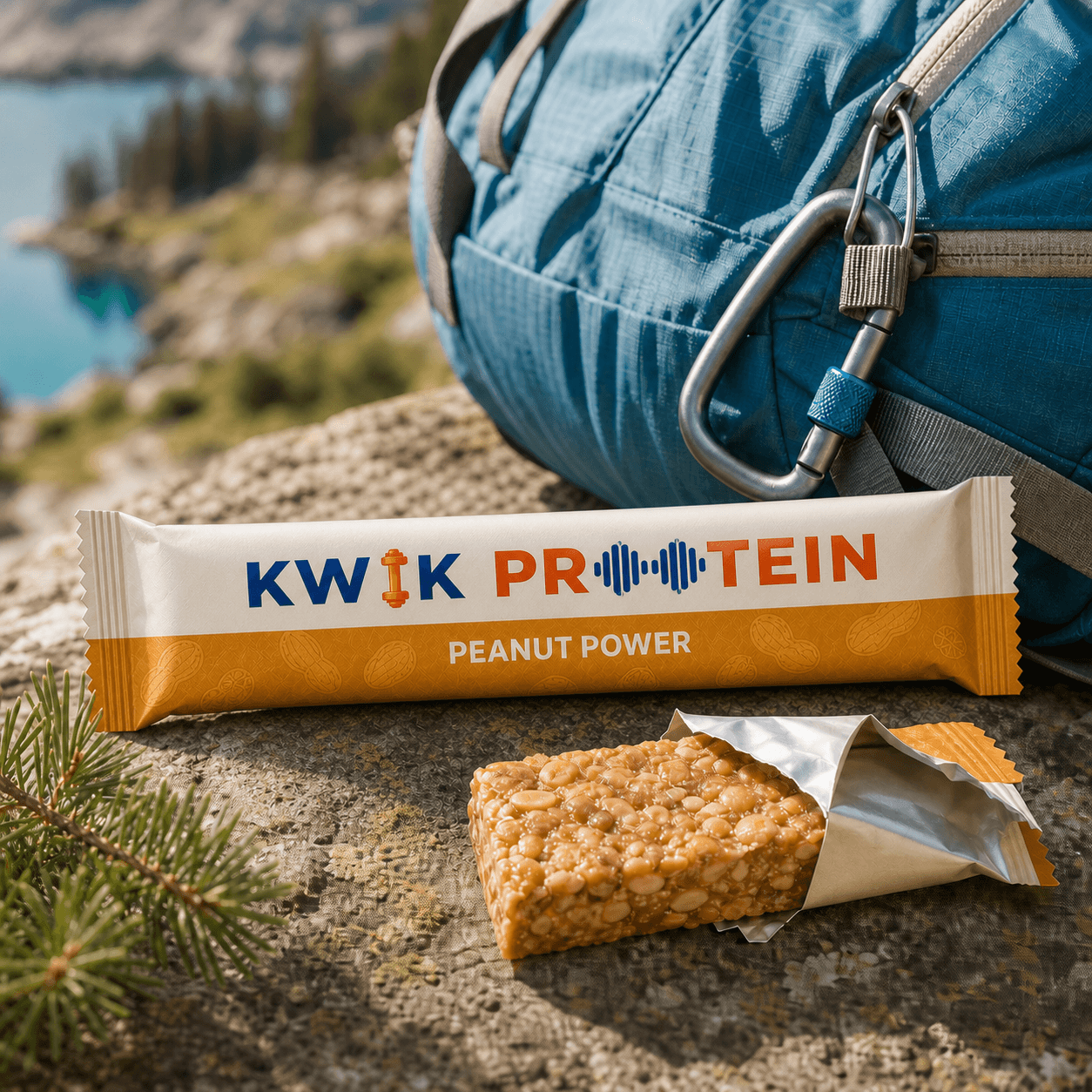Peanut Power Kwik Protin bar with outdoor gear